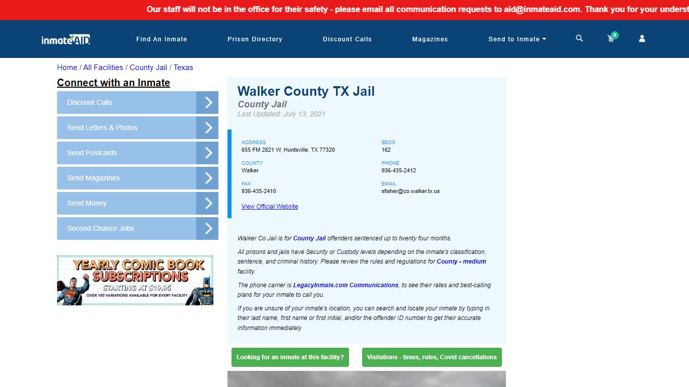 Walker County TX Jail - Inmate Locator - Huntsville, TX